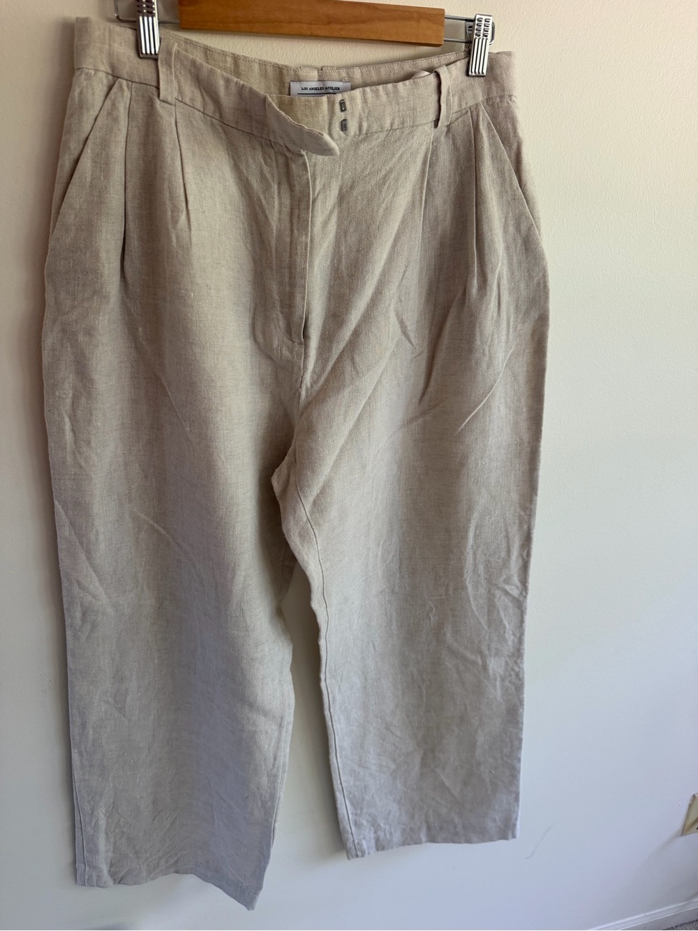 100% Linen Pleated Trousers - Beige